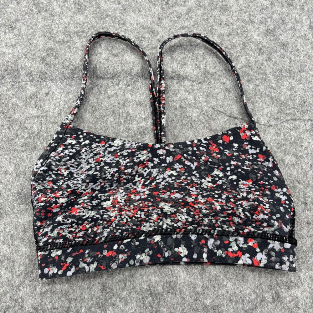 Lululemon Flow Y Bra Size 2 Confetti Print Black Red White Yoga Sports Bra